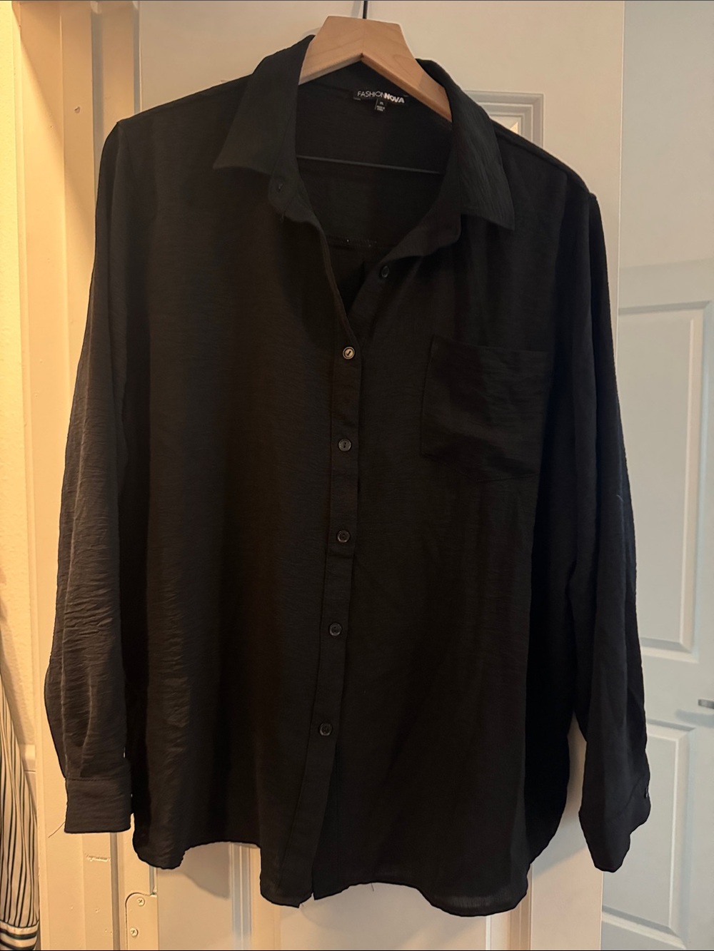 Fashion Nova Black Long-Sleeve Button Shirt